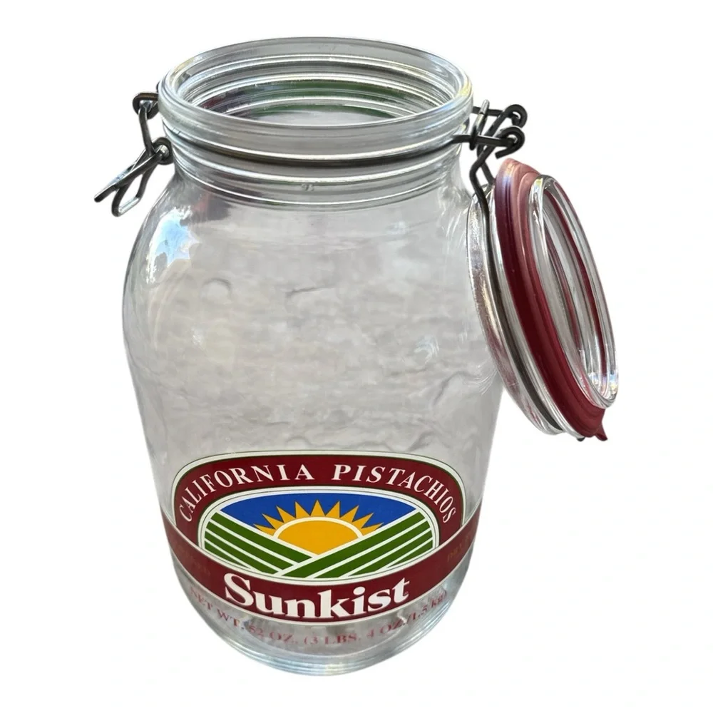 Vintage Sunkist California‎ Pistachios 3L Glass Jar Hinged Lid Storage Canister